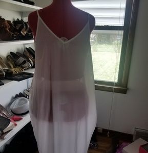 Sheer double V white swimsuit coverup
